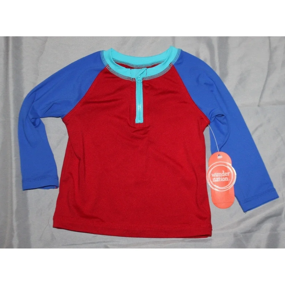 Baby boys girls Wonder nation long sleeve rash guard swim red blue size 18 month